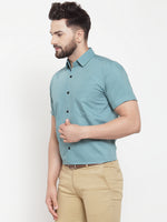 Thumbnail for Jainish Green Men's Cotton Half Sleeves Solid Formal Shirts ( SF 754Aqua ) - Distacart