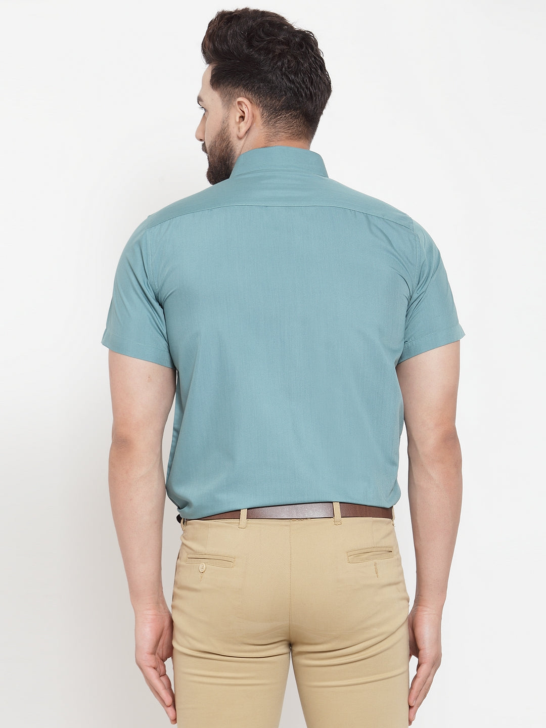 Jainish Green Men's Cotton Half Sleeves Solid Formal Shirts ( SF 754Aqua ) - Distacart