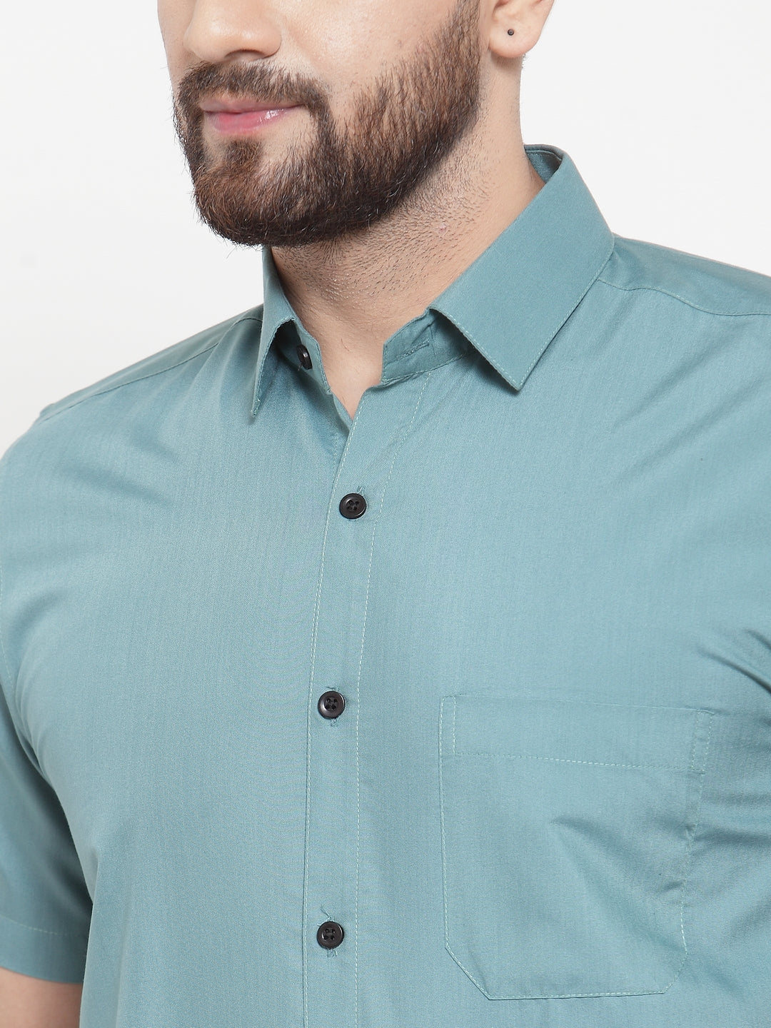 Jainish Green Men's Cotton Half Sleeves Solid Formal Shirts ( SF 754Aqua ) - Distacart