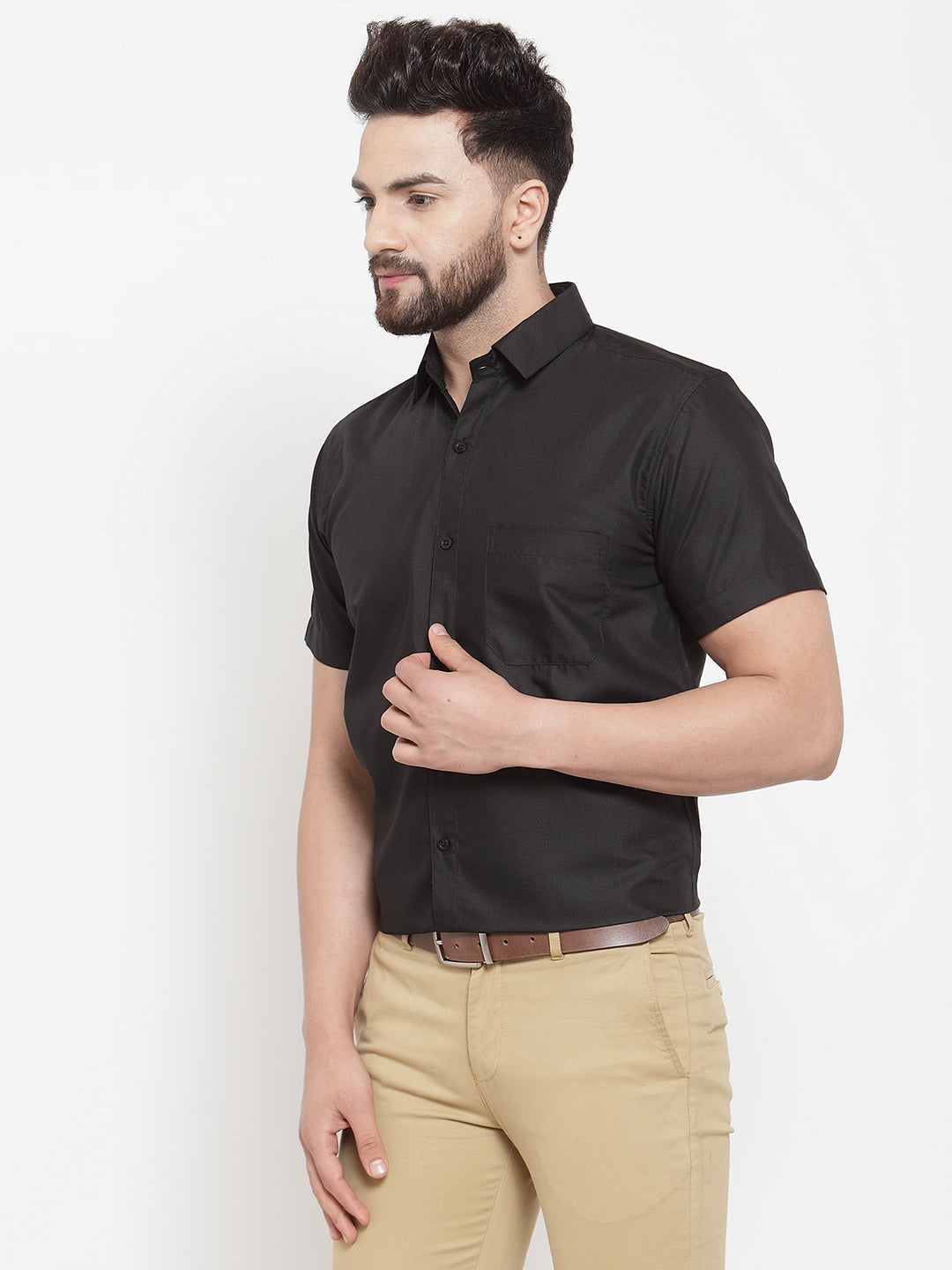 Jainish Black Men's Cotton Half Sleeves Solid Formal Shirts ( SF 754Black ) - Distacart