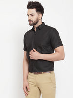 Thumbnail for Jainish Black Men's Cotton Half Sleeves Solid Formal Shirts ( SF 754Black ) - Distacart