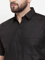 Thumbnail for Jainish Black Men's Cotton Half Sleeves Solid Formal Shirts ( SF 754Black ) - Distacart