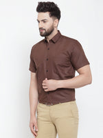 Thumbnail for Jainish Brown Men's Cotton Half Sleeves Solid Formal Shirts ( SF 754Coffee ) - Distacart