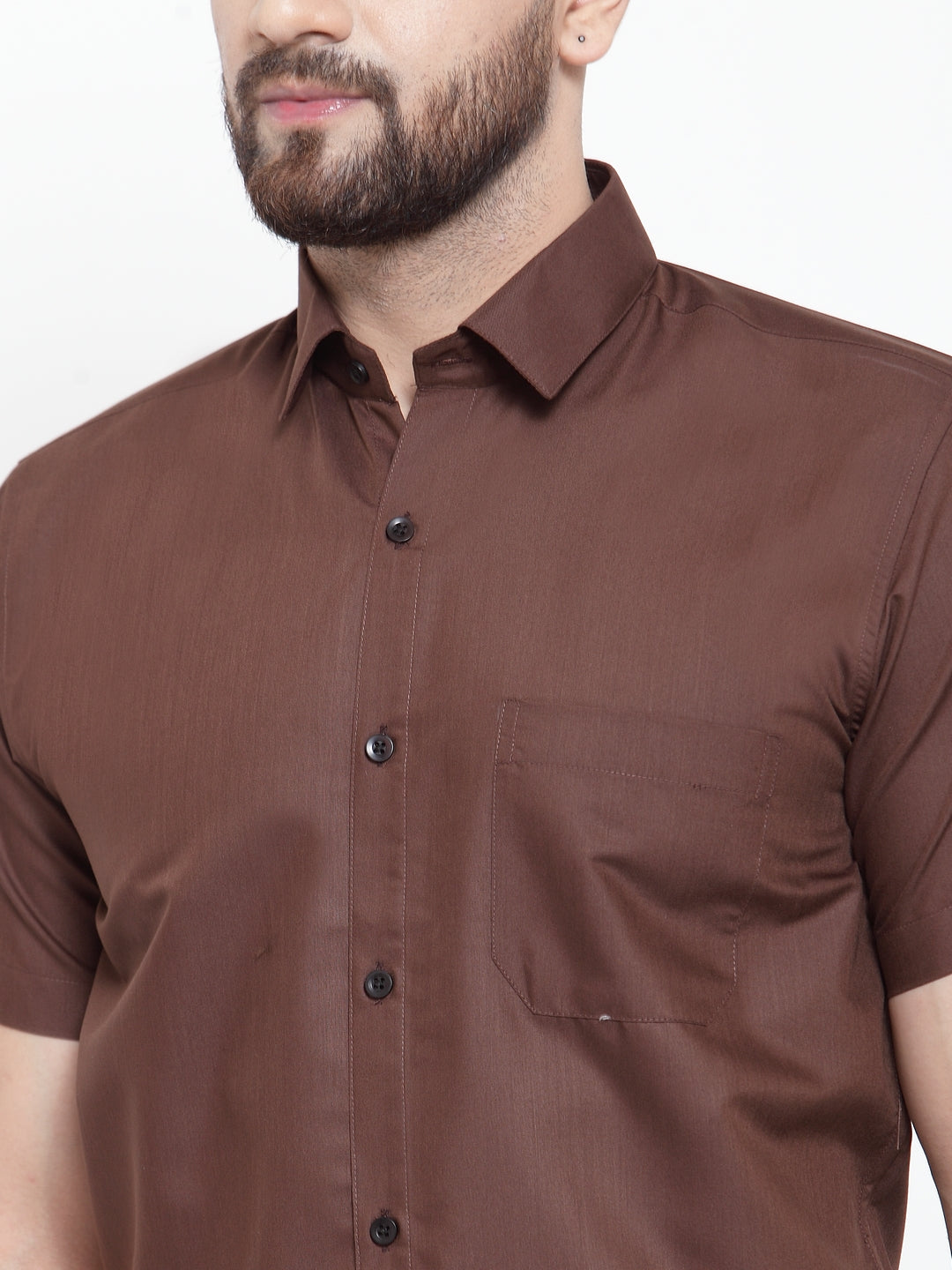 Jainish Brown Men's Cotton Half Sleeves Solid Formal Shirts ( SF 754Coffee ) - Distacart