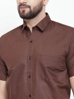 Thumbnail for Jainish Brown Men's Cotton Half Sleeves Solid Formal Shirts ( SF 754Coffee ) - Distacart