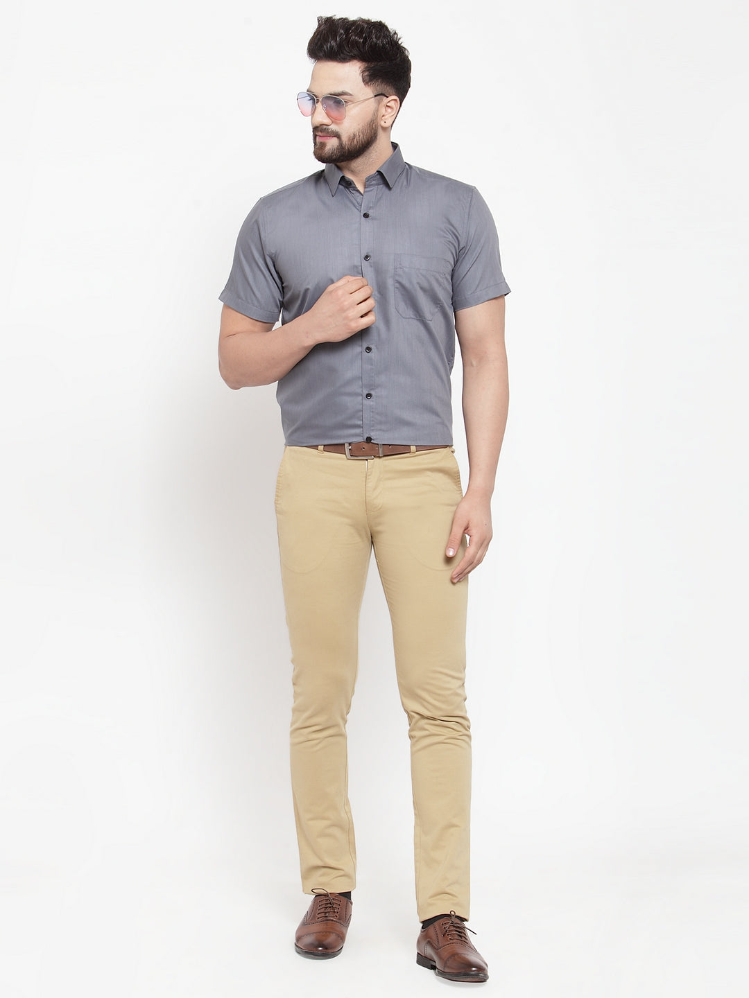 Jainish Grey Men's Cotton Half Sleeves Solid Formal Shirts ( SF 754Grey ) - Distacart
