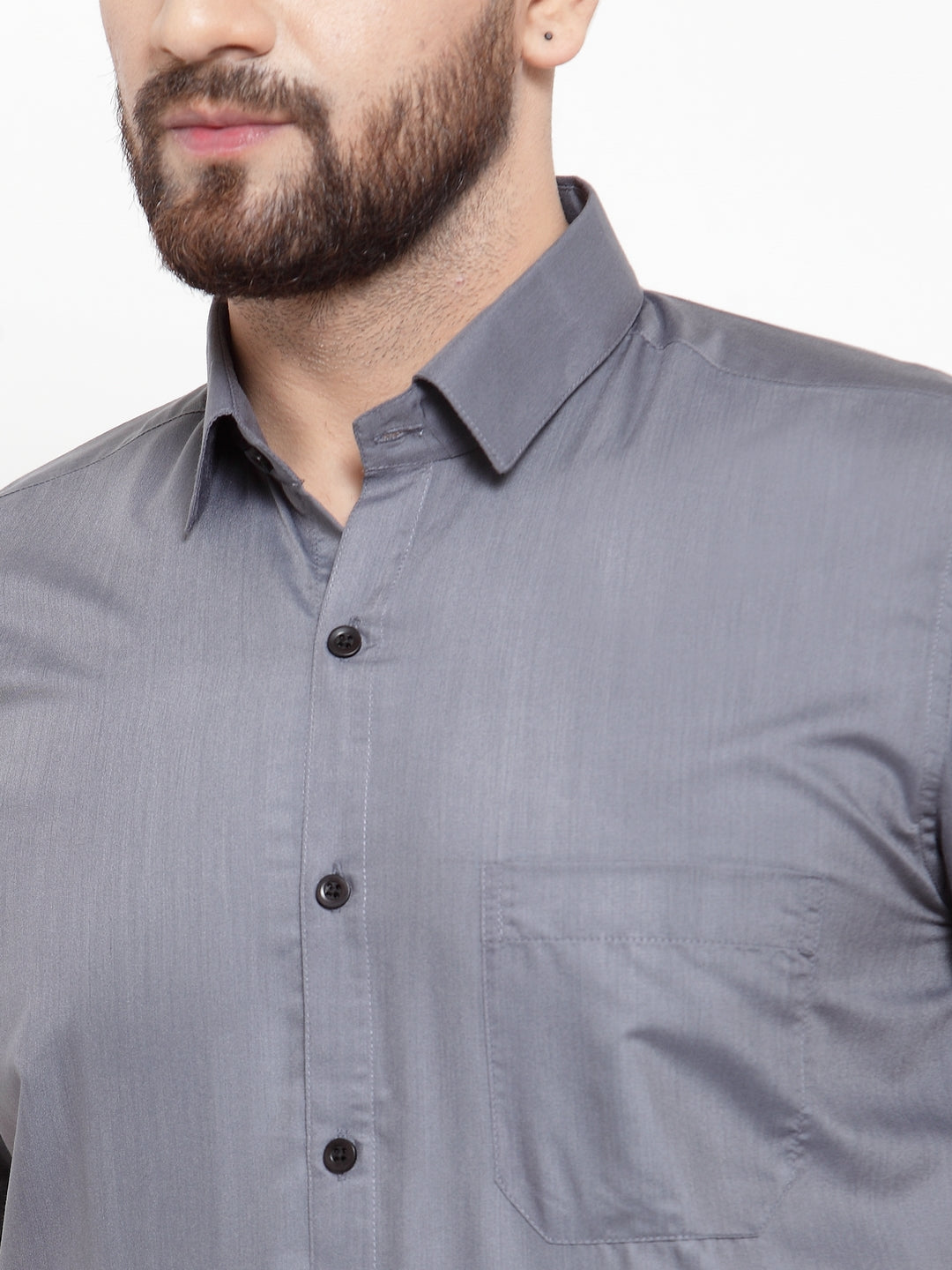 Jainish Grey Men's Cotton Half Sleeves Solid Formal Shirts ( SF 754Grey ) - Distacart