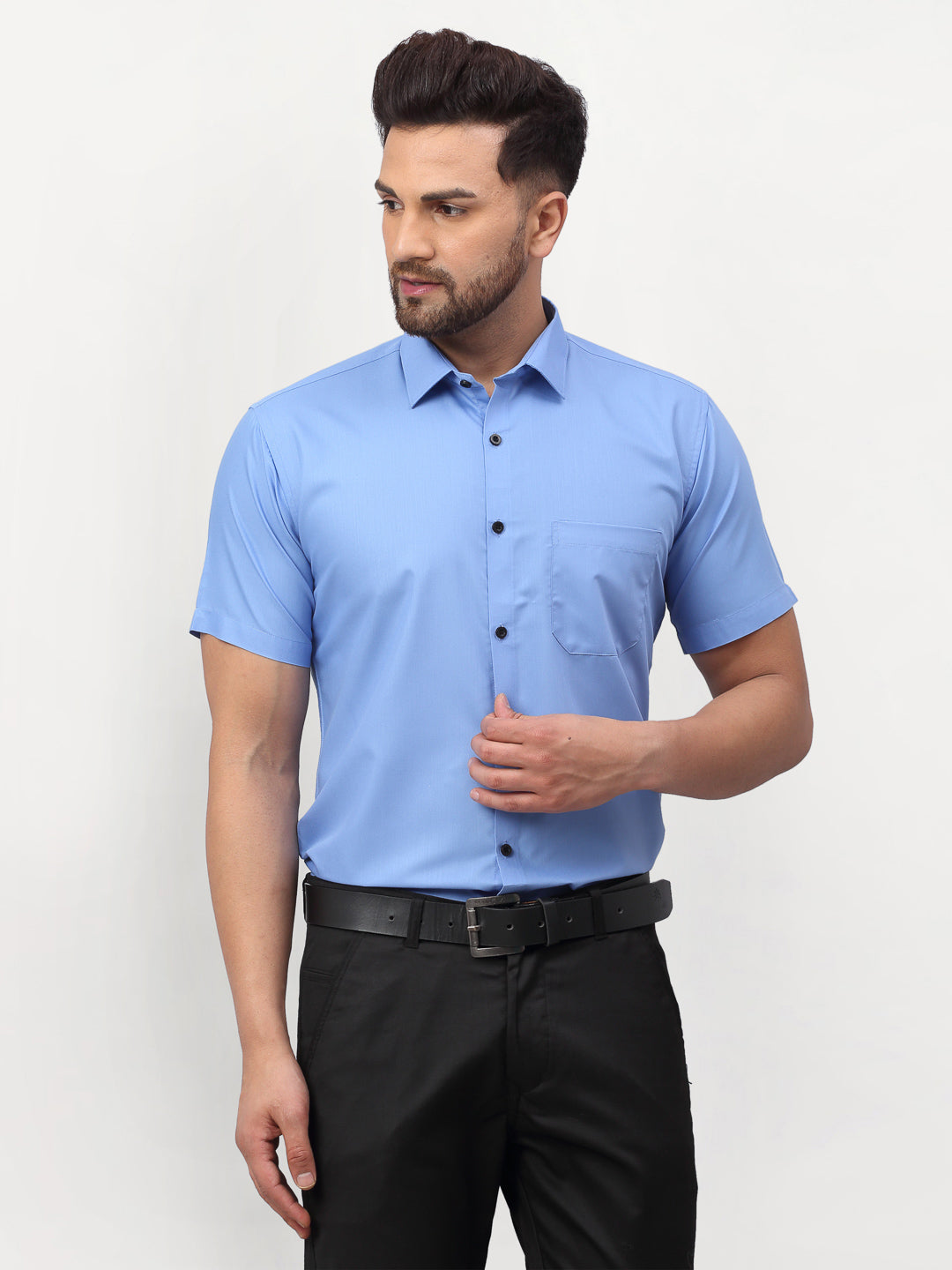 Jainish Blue Men's Cotton Half Sleeves Solid Formal Shirts ( SF 754Light-Blue ) - Distacart