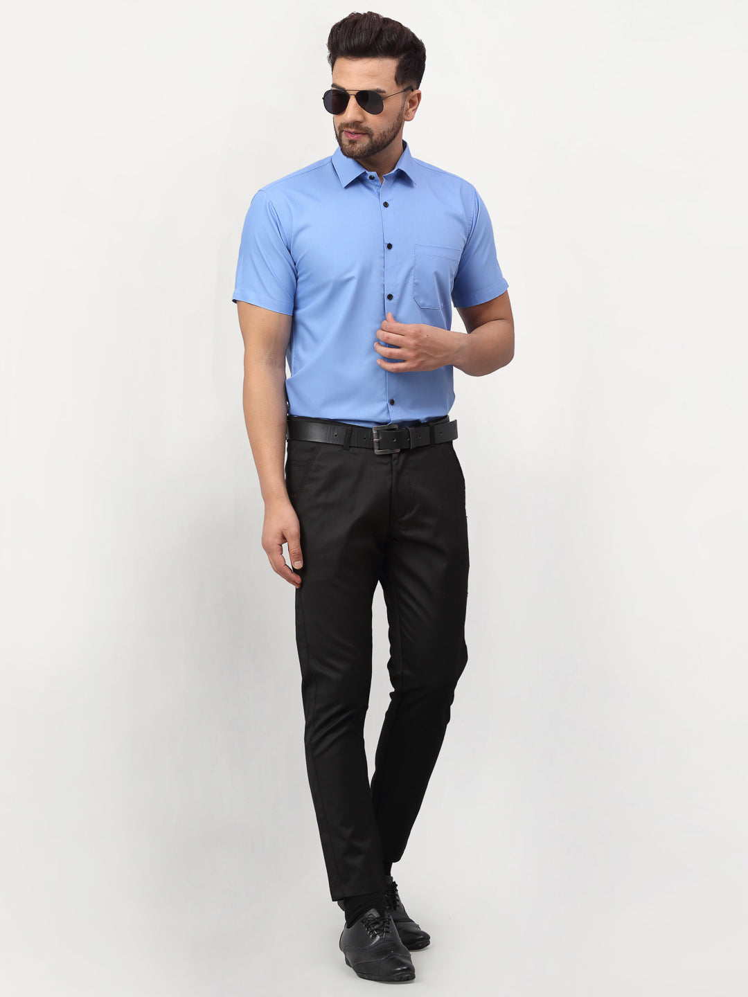Jainish Blue Men's Cotton Half Sleeves Solid Formal Shirts ( SF 754Light-Blue ) - Distacart