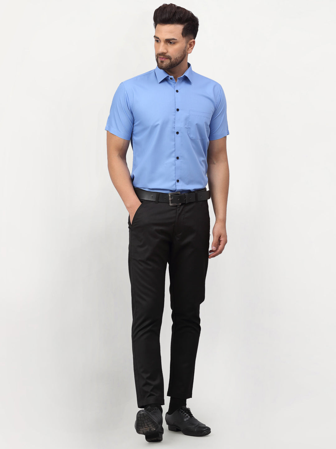 Jainish Blue Men's Cotton Half Sleeves Solid Formal Shirts ( SF 754Light-Blue ) - Distacart
