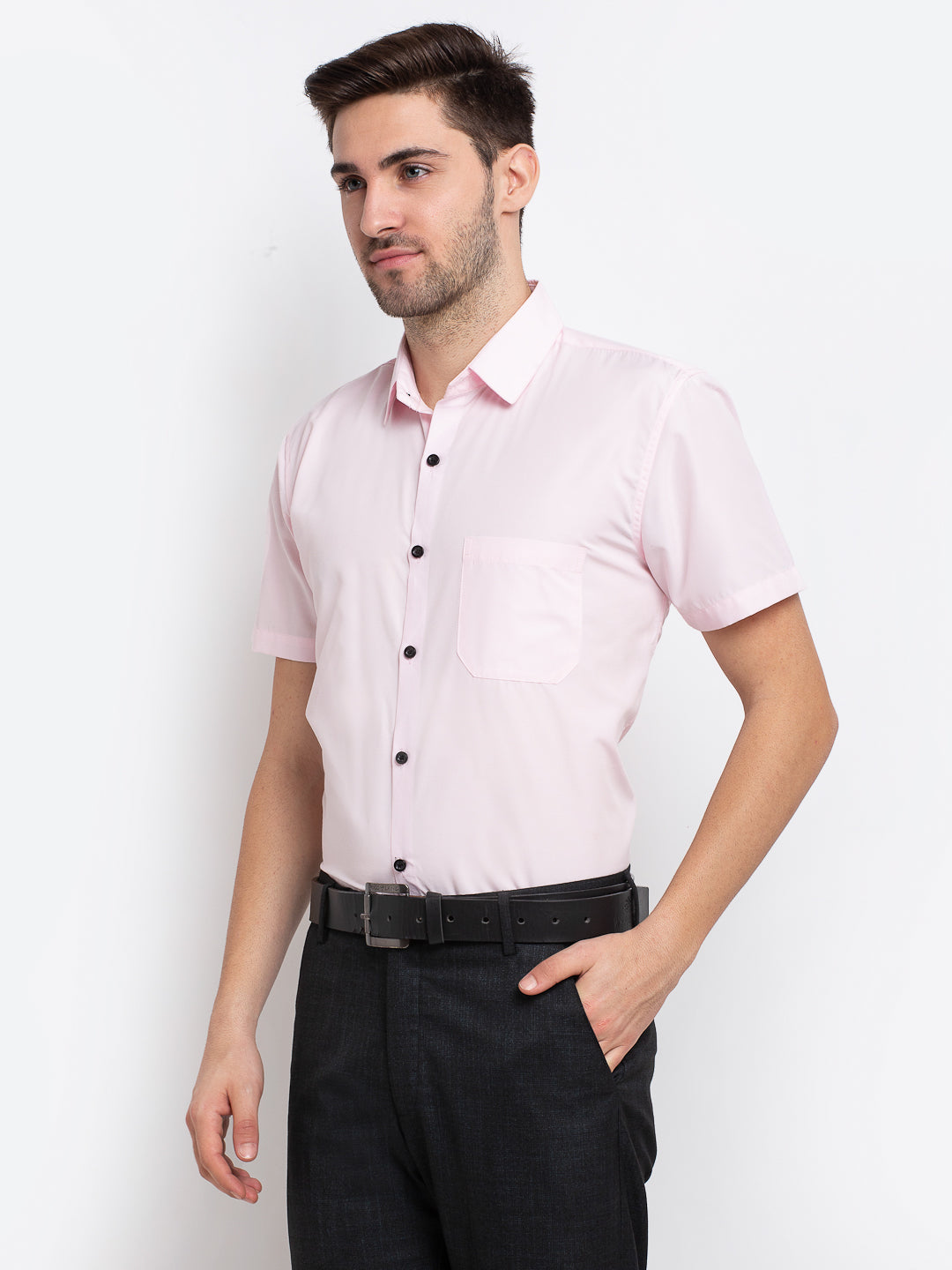 Jainish Pink Men's Cotton Half Sleeves Solid Formal Shirts ( SF 754Light-Pink ) - Distacart