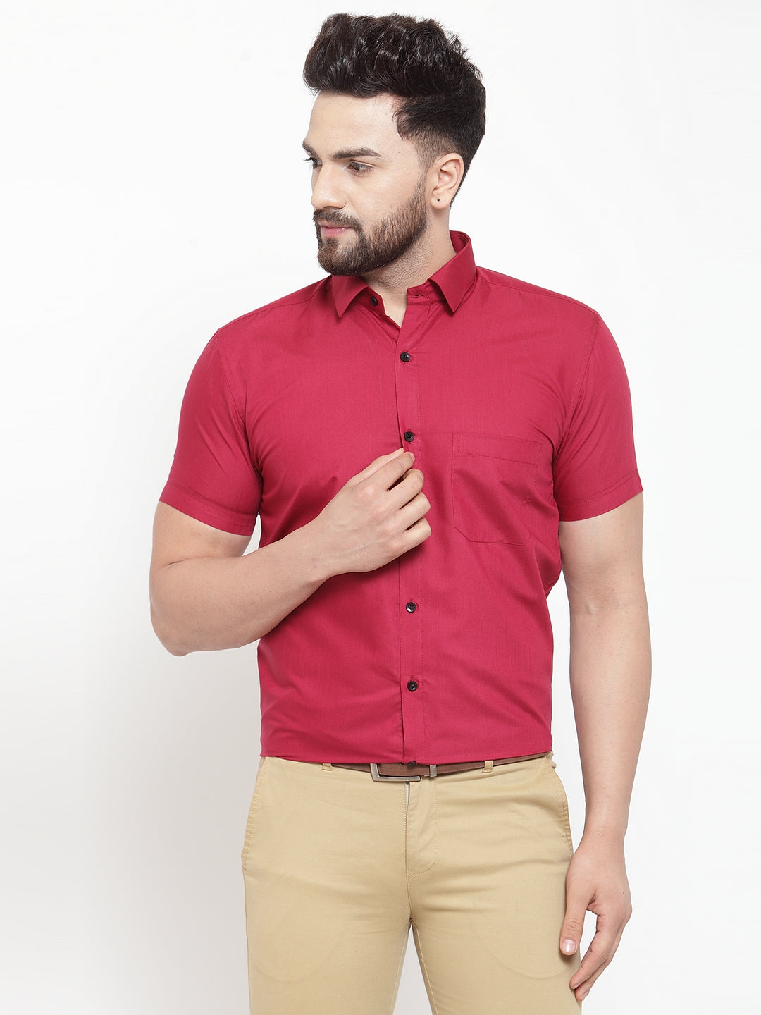 Jainish Maroon Men's Cotton Half Sleeves Solid Formal Shirts ( SF 754Mehroon ) - Distacart