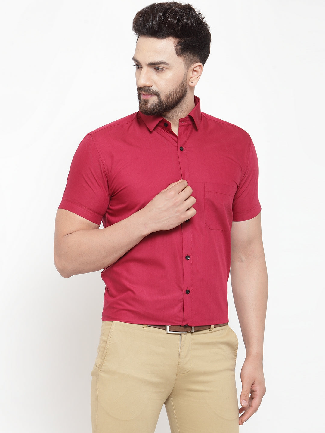 Jainish Maroon Men's Cotton Half Sleeves Solid Formal Shirts ( SF 754Mehroon ) - Distacart