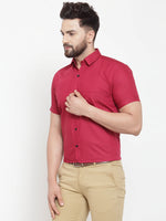 Thumbnail for Jainish Maroon Men's Cotton Half Sleeves Solid Formal Shirts ( SF 754Mehroon ) - Distacart