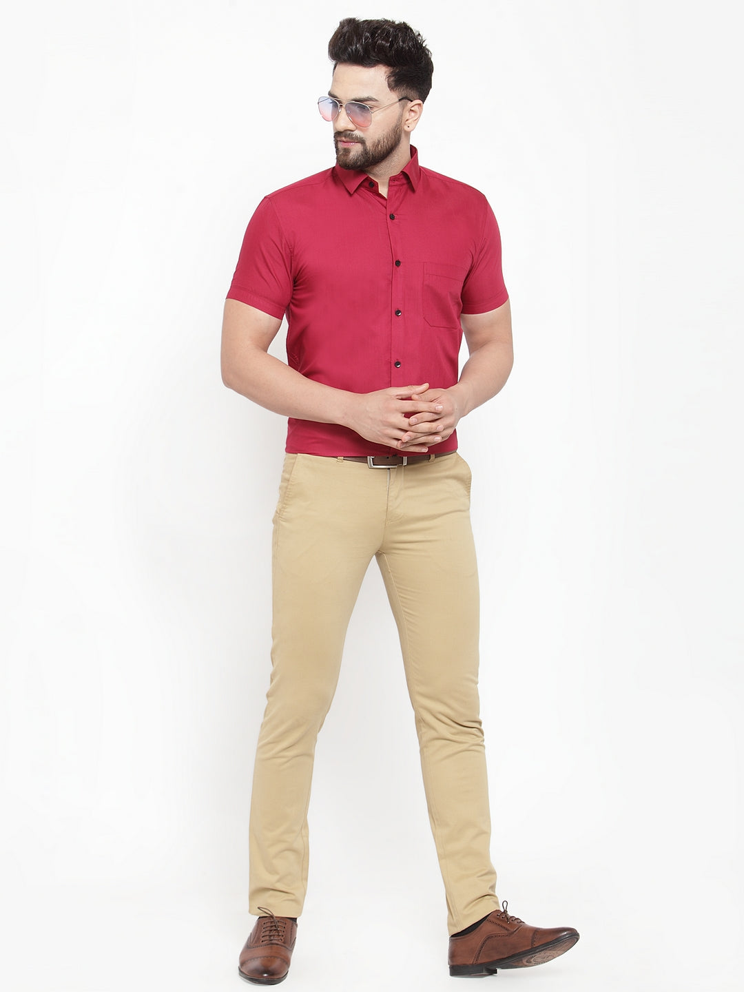 Jainish Maroon Men's Cotton Half Sleeves Solid Formal Shirts ( SF 754Mehroon ) - Distacart