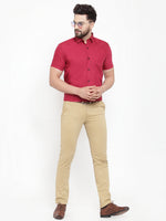 Thumbnail for Jainish Maroon Men's Cotton Half Sleeves Solid Formal Shirts ( SF 754Mehroon ) - Distacart