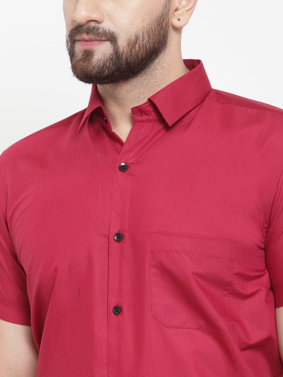 Jainish Maroon Men's Cotton Half Sleeves Solid Formal Shirts ( SF 754Mehroon ) - Distacart