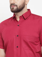 Thumbnail for Jainish Maroon Men's Cotton Half Sleeves Solid Formal Shirts ( SF 754Mehroon ) - Distacart