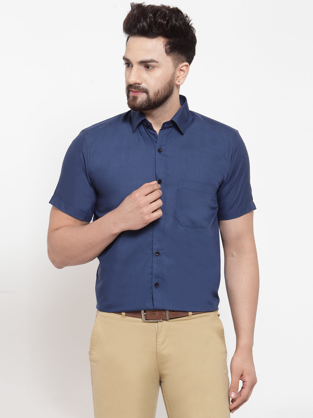 Jainish Blue Men's Cotton Half Sleeves Solid Formal Shirts ( SF 754Peacock ) - Distacart