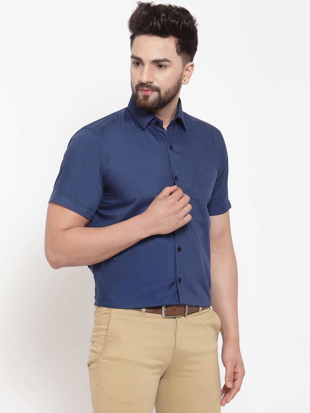 Jainish Blue Men's Cotton Half Sleeves Solid Formal Shirts ( SF 754Peacock ) - Distacart