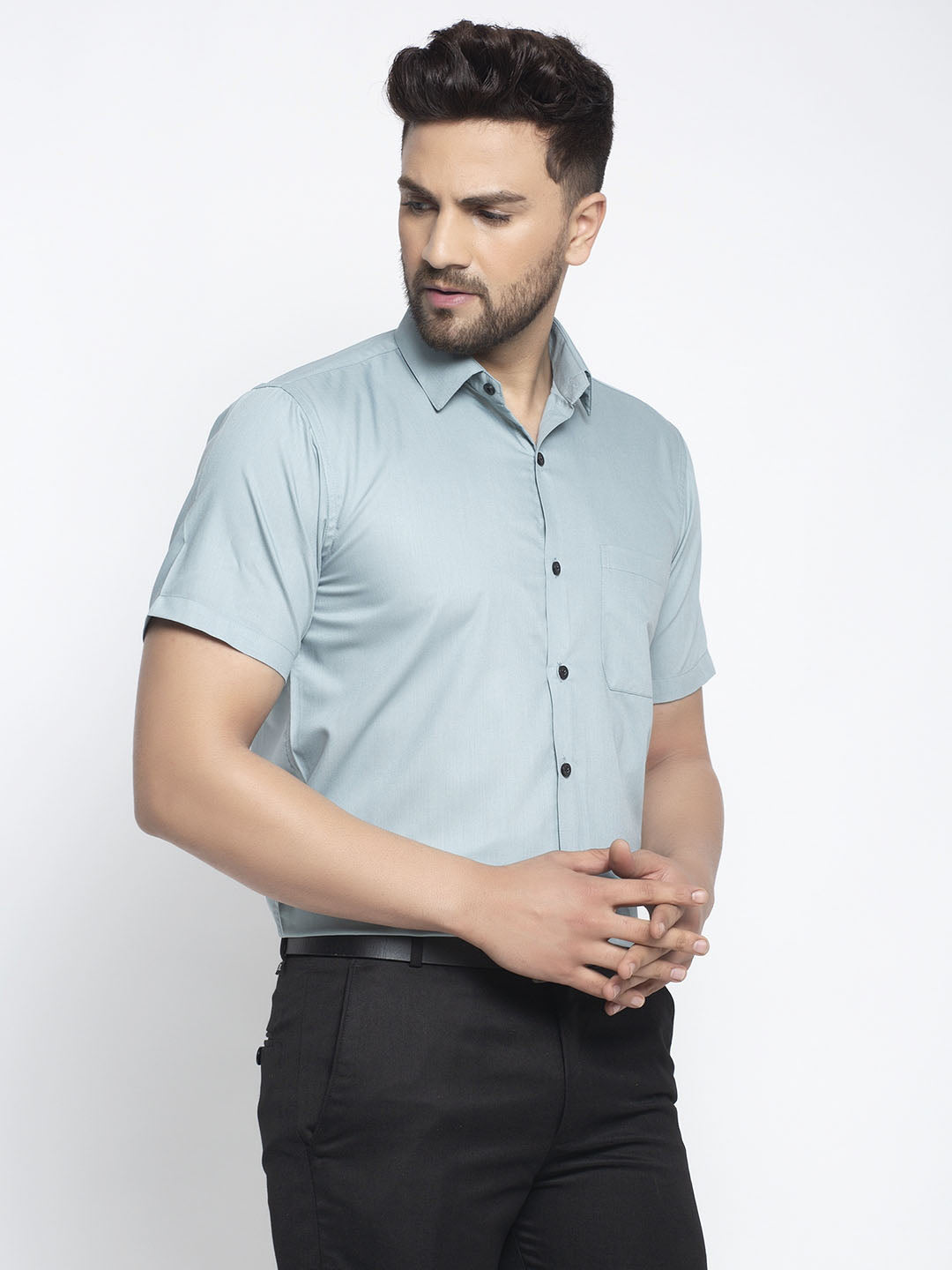 Jainish Green Men's Cotton Half Sleeves Solid Formal Shirts ( SF 754Sea-Green ) - Distacart