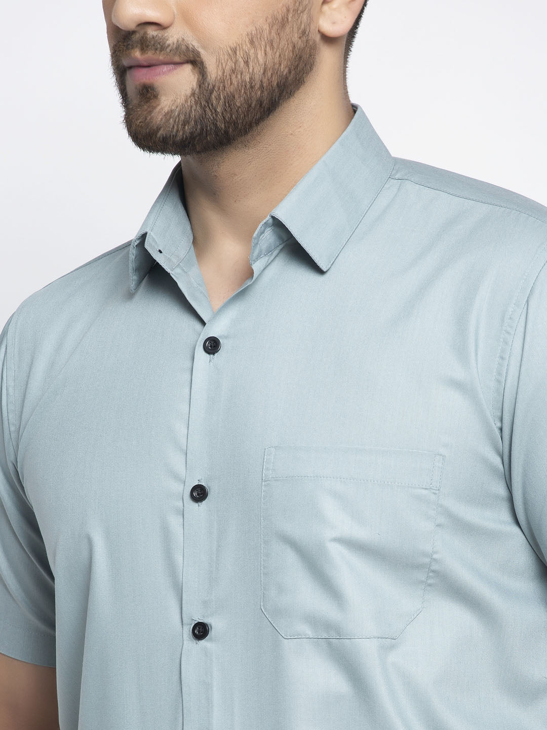 Jainish Green Men's Cotton Half Sleeves Solid Formal Shirts ( SF 754Sea-Green ) - Distacart