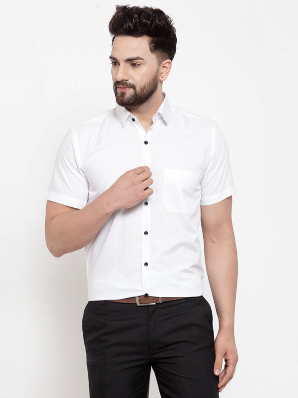 Jainish White Men's Cotton Half Sleeves Solid Formal Shirts ( SF 754White ) - Distacart