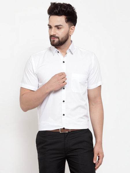 Jainish White Men's Cotton Half Sleeves Solid Formal Shirts ( SF 754White ) - Distacart