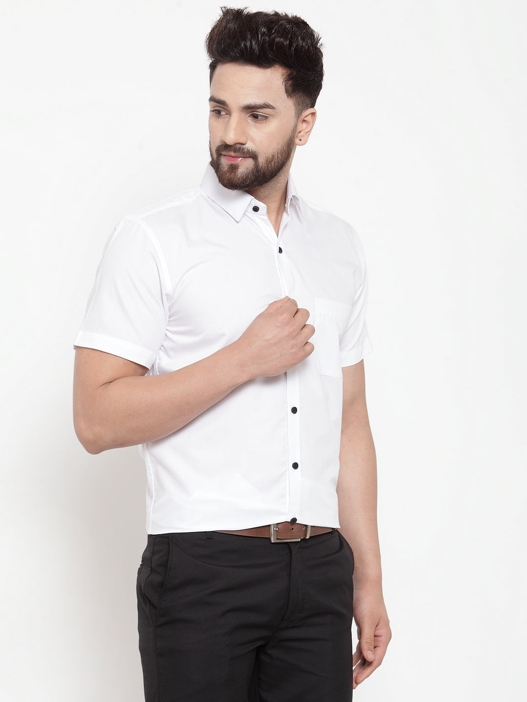 Jainish White Men's Cotton Half Sleeves Solid Formal Shirts ( SF 754White ) - Distacart