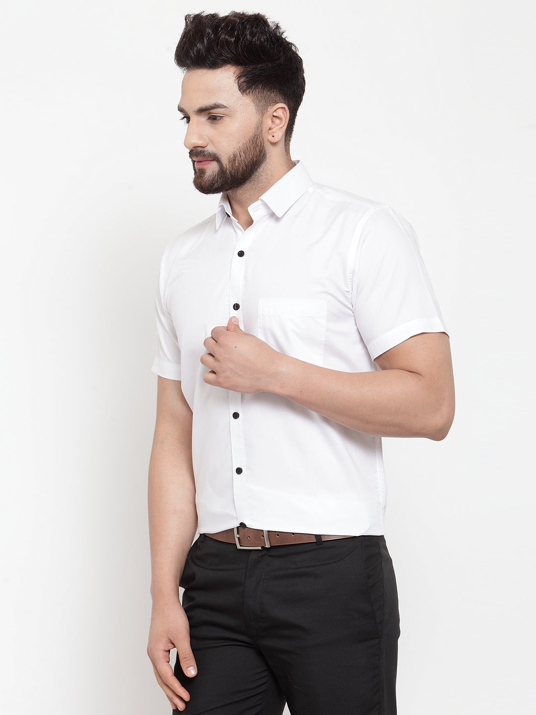 Jainish White Men's Cotton Half Sleeves Solid Formal Shirts ( SF 754White ) - Distacart