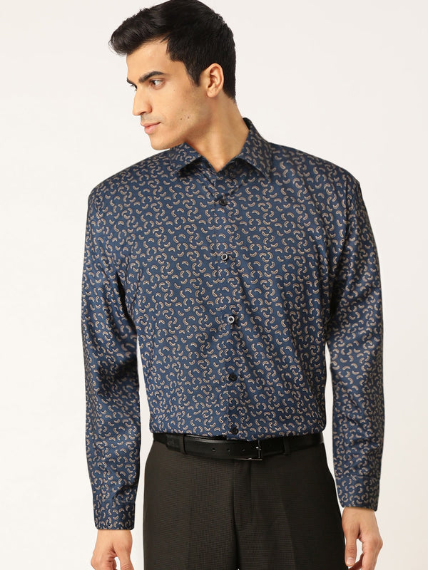 Jainish Navy Men's Cotton Printed Formal Shirt's ( SF 756Navy ) - Distacart