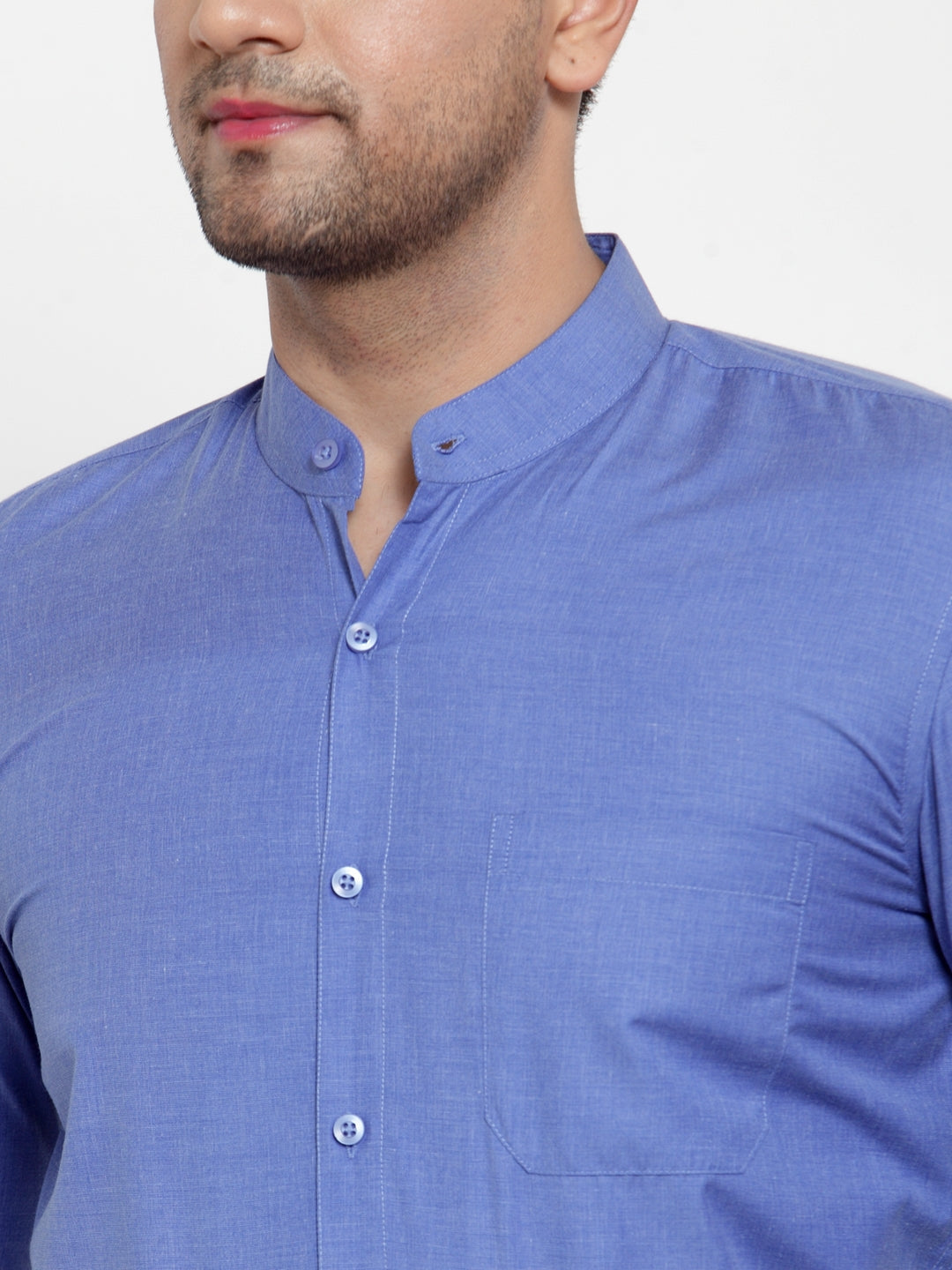 Jainish Blue Men's Cotton Solid Mandarin Collar Formal Shirts ( SF 757Blue ) - Distacart