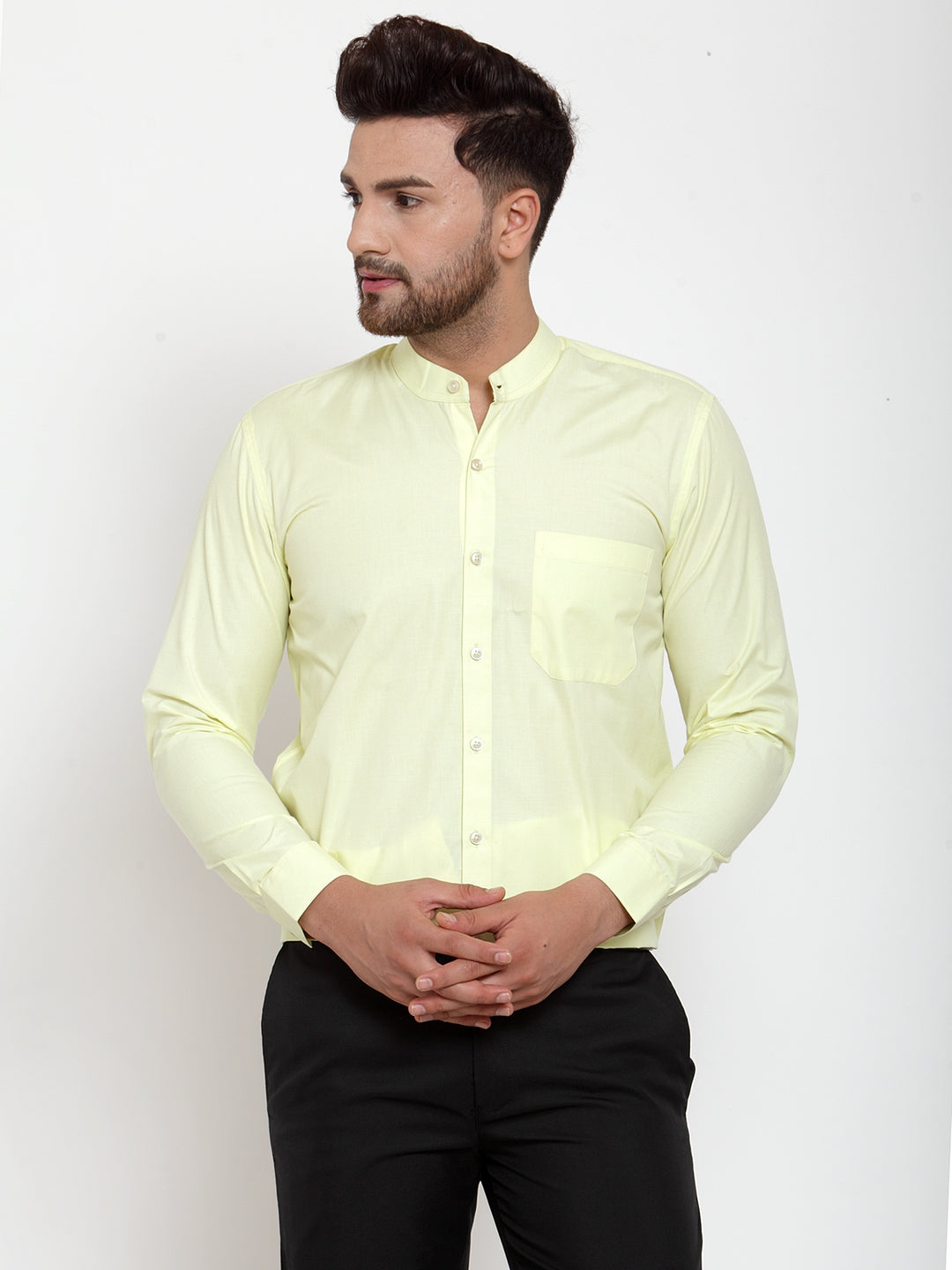 Jainish Green Men's Cotton Solid Mandarin Collar Formal Shirts ( SF 757Lime ) - Distacart