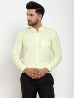 Thumbnail for Jainish Green Men's Cotton Solid Mandarin Collar Formal Shirts ( SF 757Lime ) - Distacart