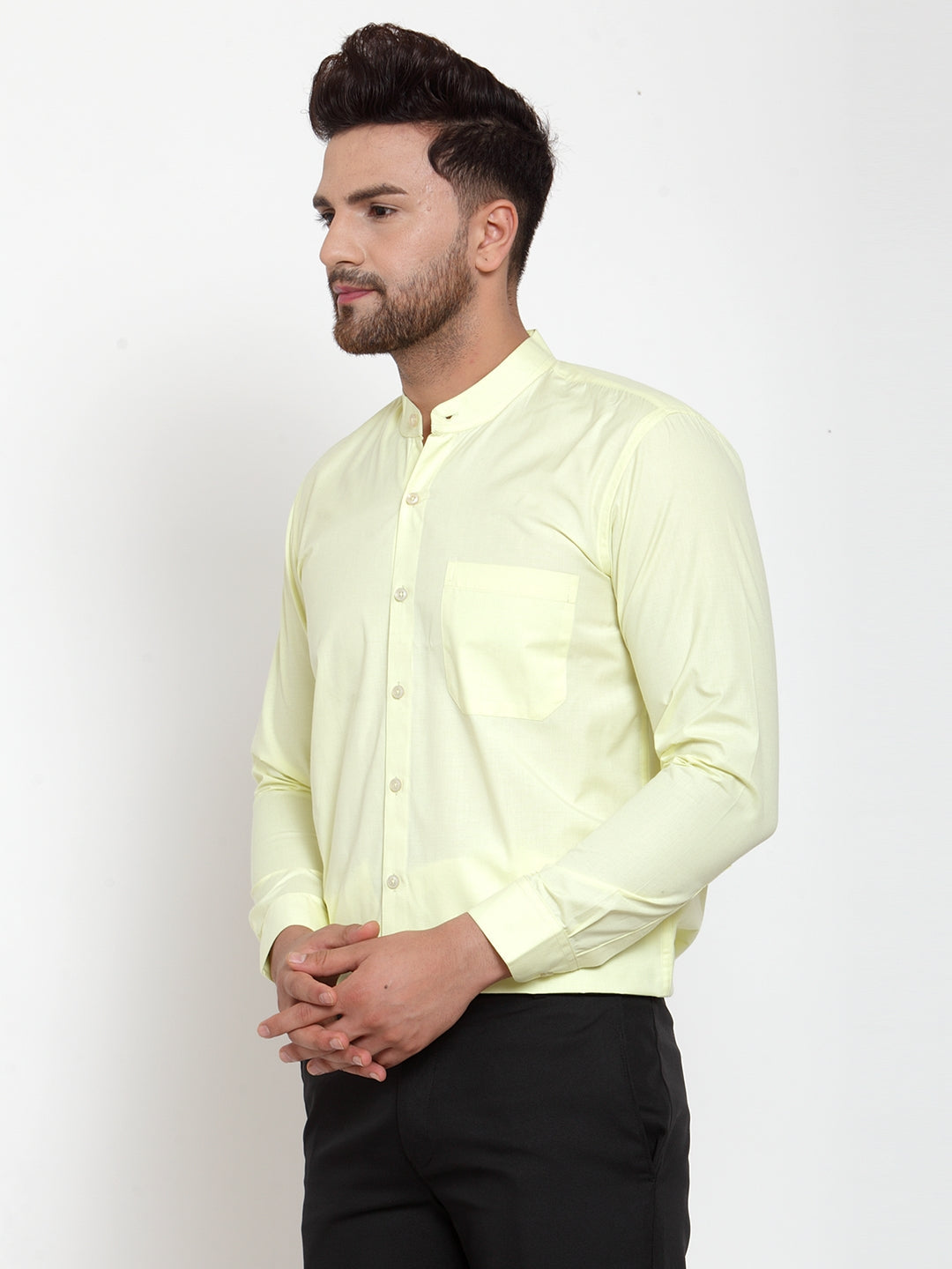 Jainish Green Men's Cotton Solid Mandarin Collar Formal Shirts ( SF 757Lime ) - Distacart