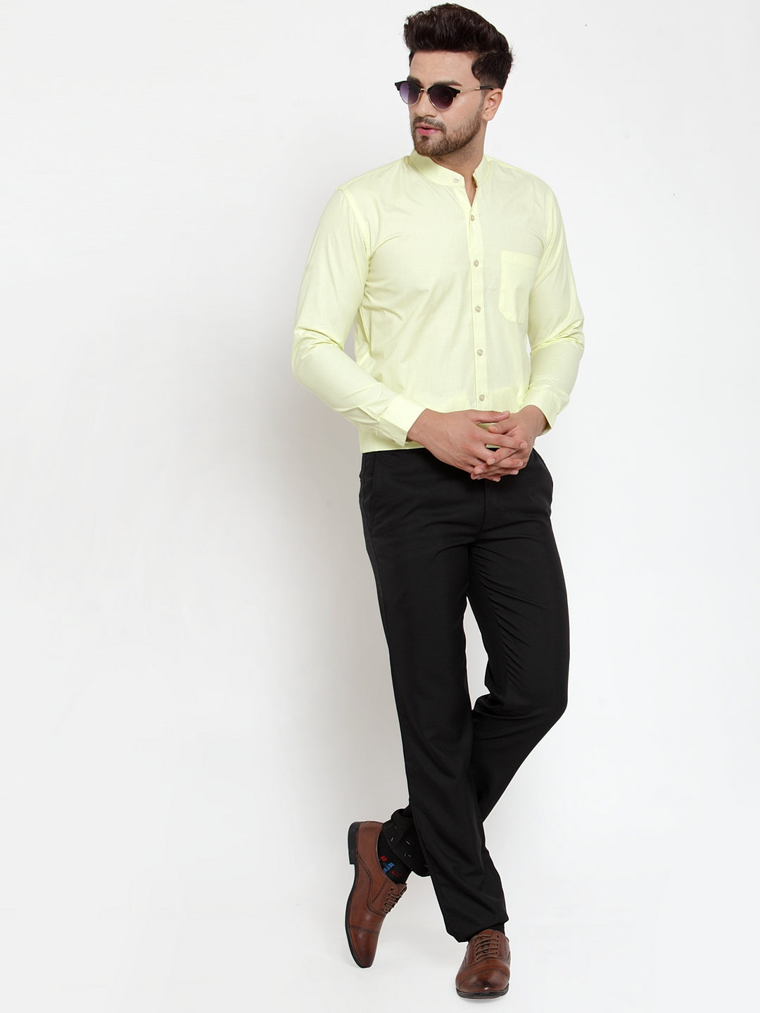 Jainish Green Men's Cotton Solid Mandarin Collar Formal Shirts ( SF 757Lime ) - Distacart