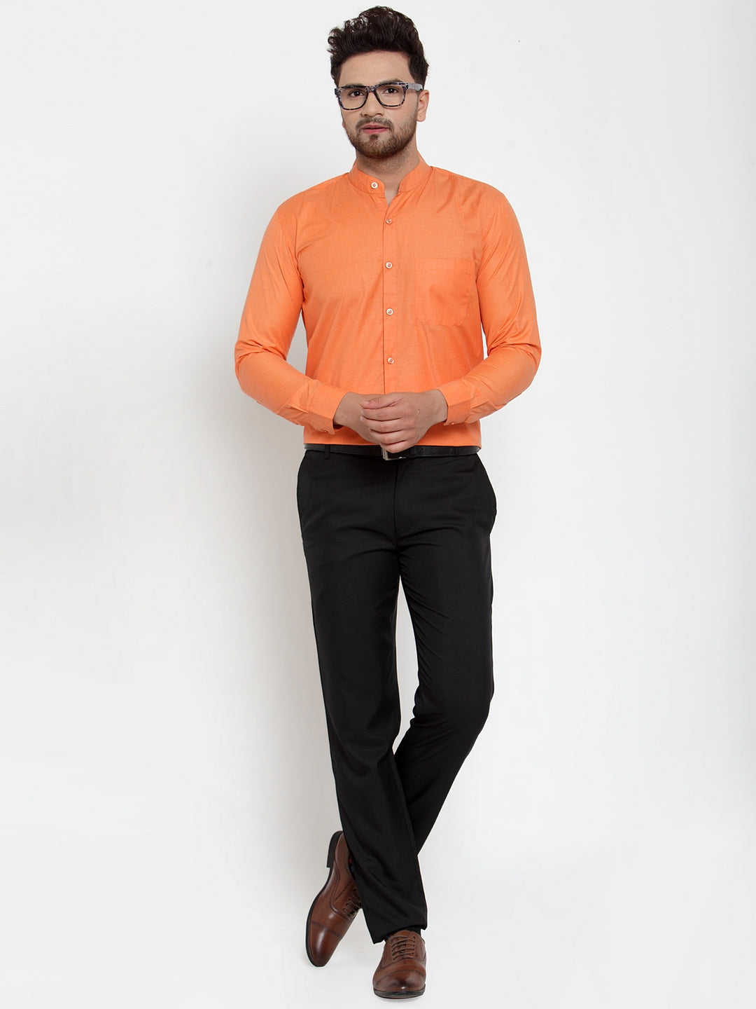 Jainish Orange Men's Cotton Solid Mandarin Collar Formal Shirts ( SF 757Orange ) - Distacart