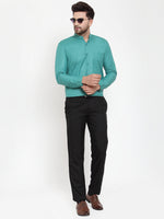 Thumbnail for Jainish Green Men's Cotton Solid Mandarin Collar Formal Shirts ( SF 757Pista ) - Distacart