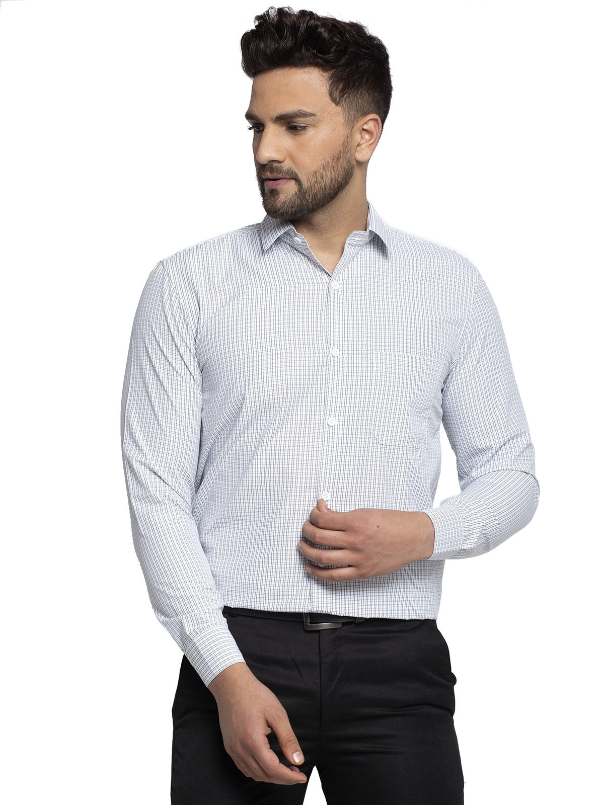 Jainish Black Men's Cotton Checked Formal Shirt's ( SF 758Black ) - Distacart