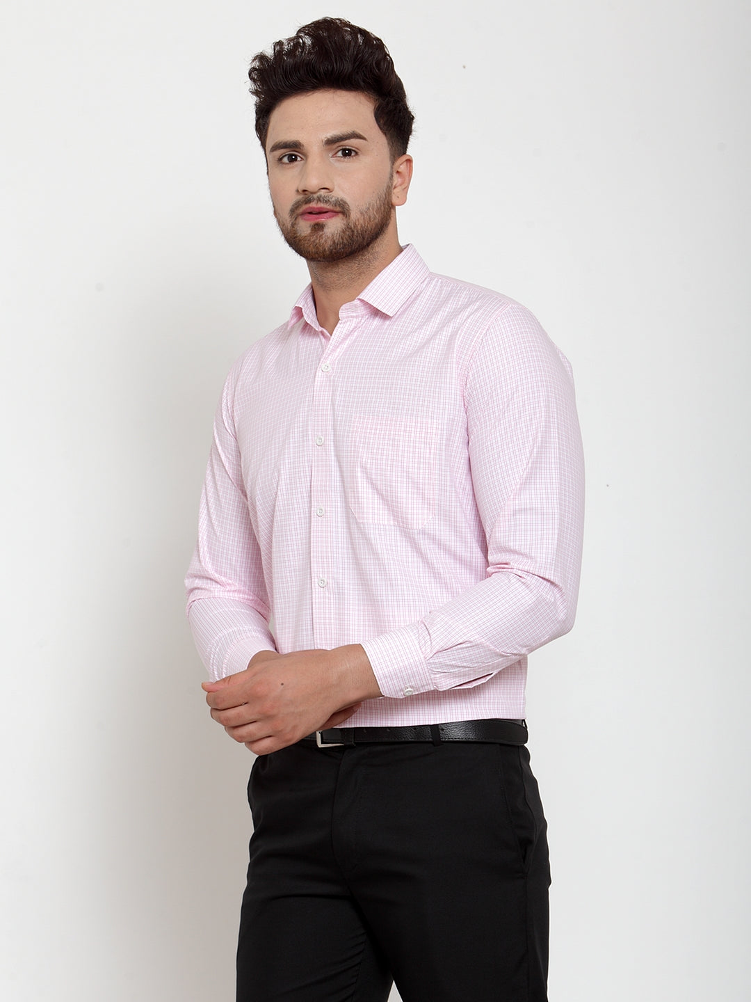 Jainish Pink Men's Cotton Checked Formal Shirt's ( SF 758Pink ) - Distacart