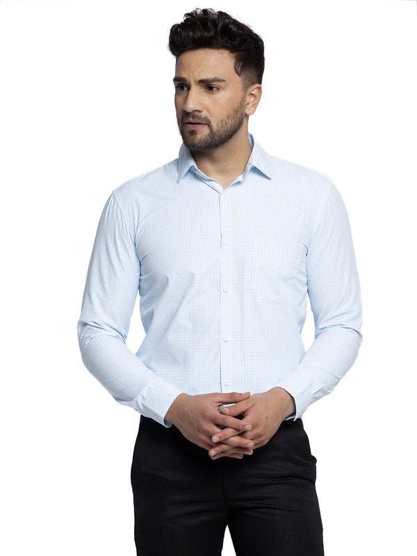 Jainish Blue Men's Cotton Checked Formal Shirt's ( SF 758Sky ) - Distacart
