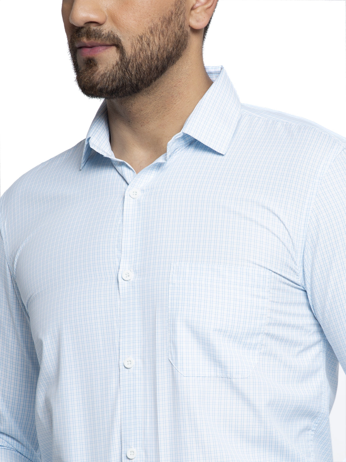 Jainish Blue Men's Cotton Checked Formal Shirt's ( SF 758Sky ) - Distacart