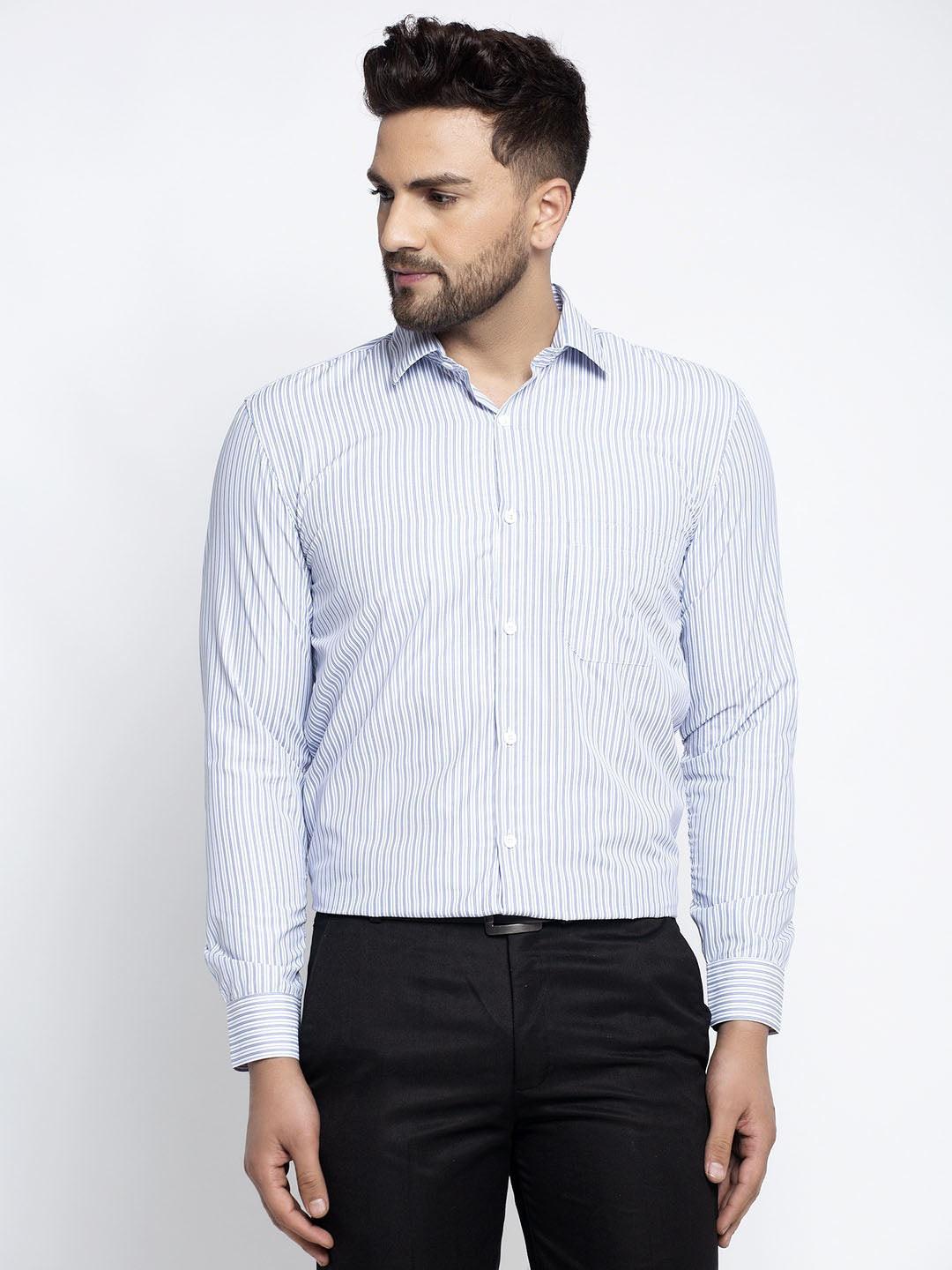Jainish Blue Men's Cotton Striped Formal Shirt's ( SF 759Light-Blue ) - Distacart