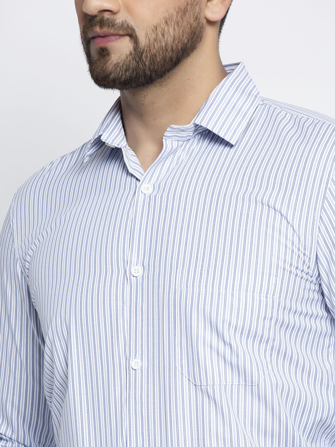 Jainish Blue Men's Cotton Striped Formal Shirt's ( SF 759Light-Blue ) - Distacart