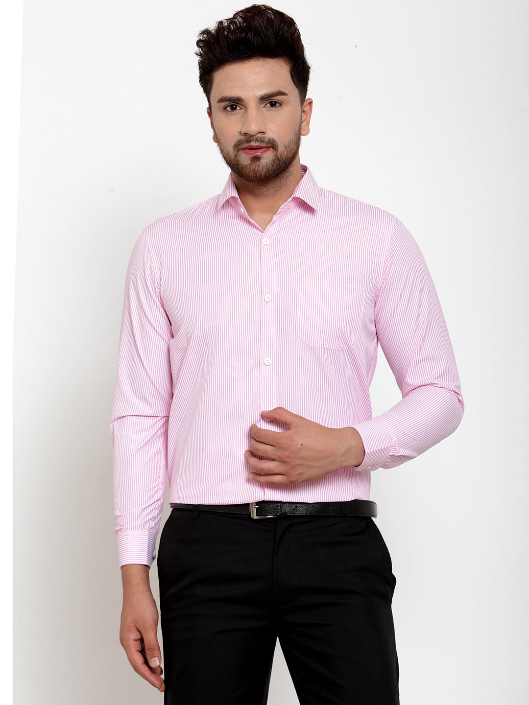 Jainish Pink Men's Cotton Striped Formal Shirt's ( SF 759Pink ) - Distacart