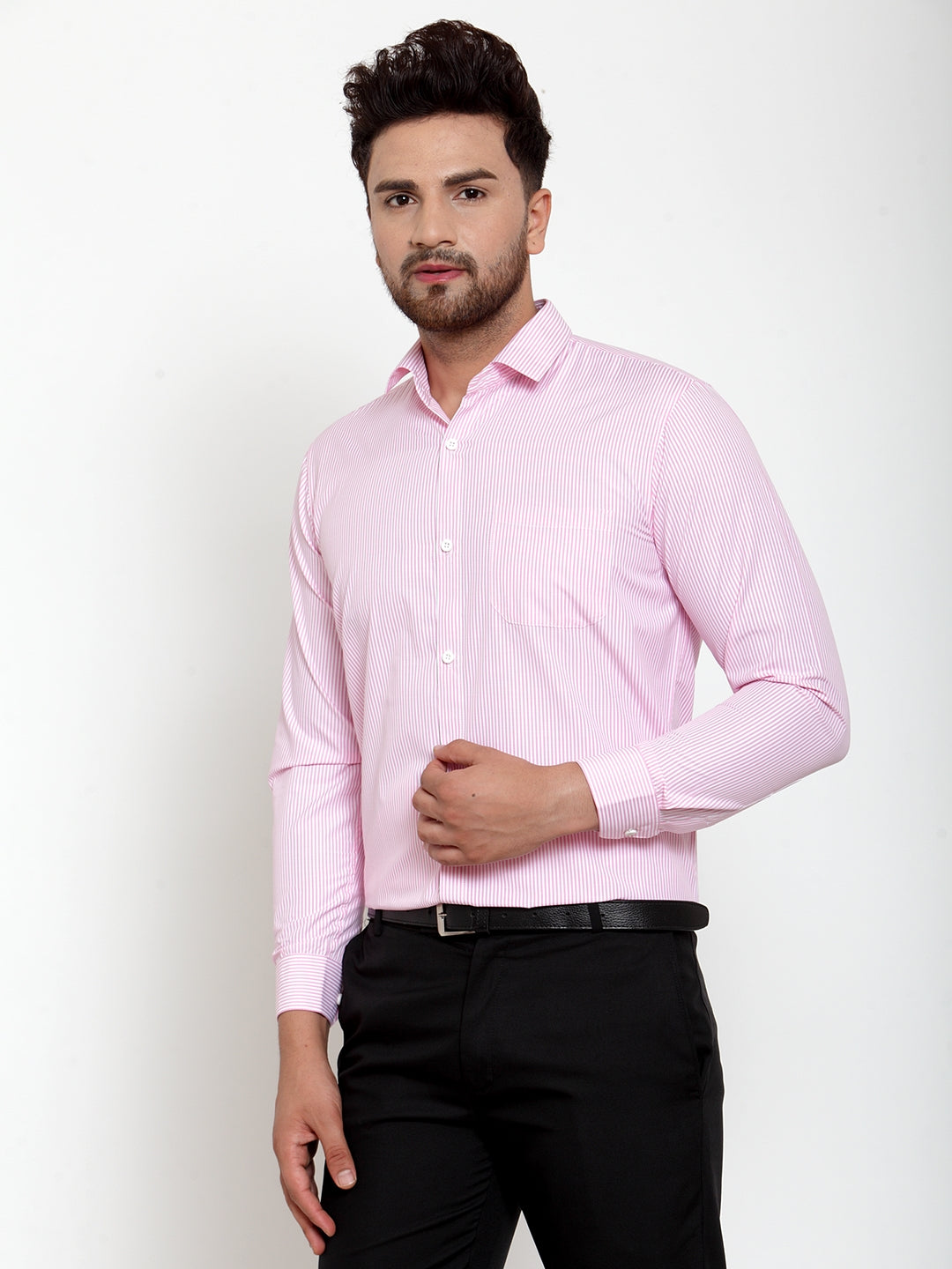 Jainish Pink Men's Cotton Striped Formal Shirt's ( SF 759Pink ) - Distacart