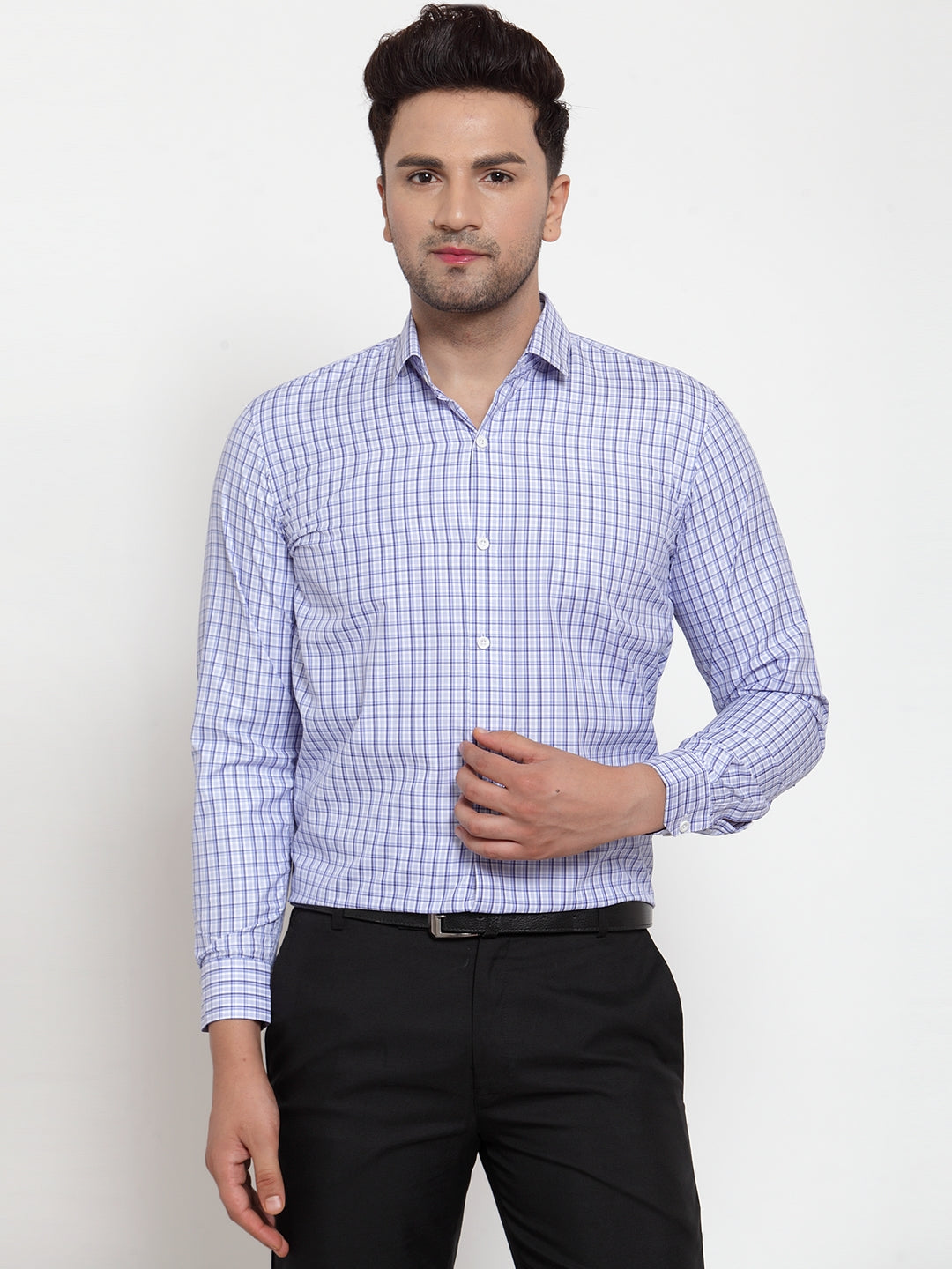 Jainish Blue Men's Cotton Checked Formal Shirt's ( SF 760Blue ) - Distacart