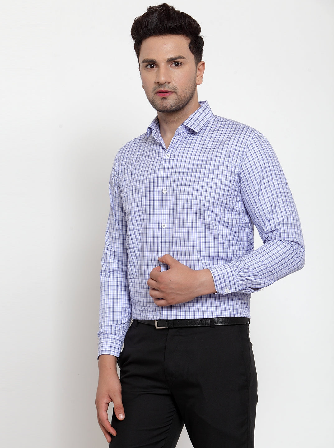 Jainish Blue Men's Cotton Checked Formal Shirt's ( SF 760Blue ) - Distacart