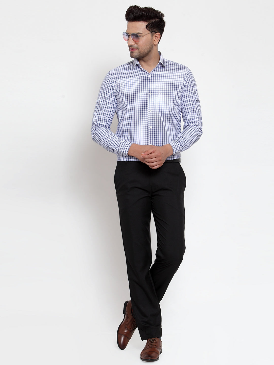 Jainish Blue Men's Cotton Checked Formal Shirt's ( SF 760Sky ) - Distacart