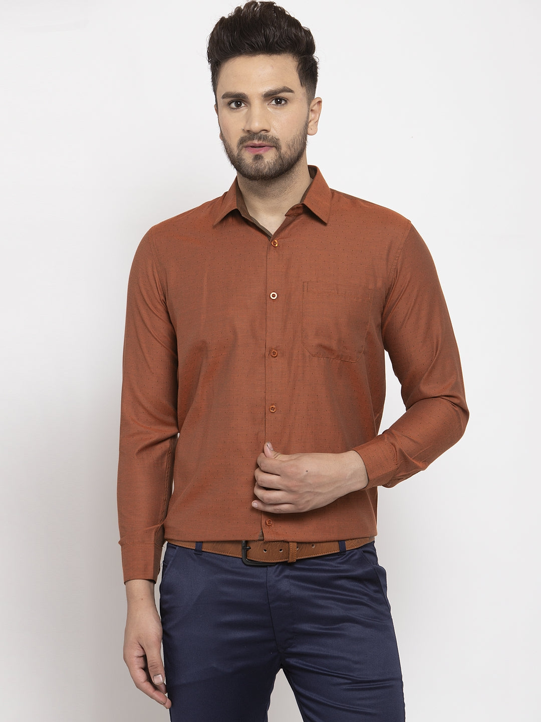 Jainish Brown Men's Cotton Polka Dots Formal Shirt's ( SF 761Brown ) - Distacart